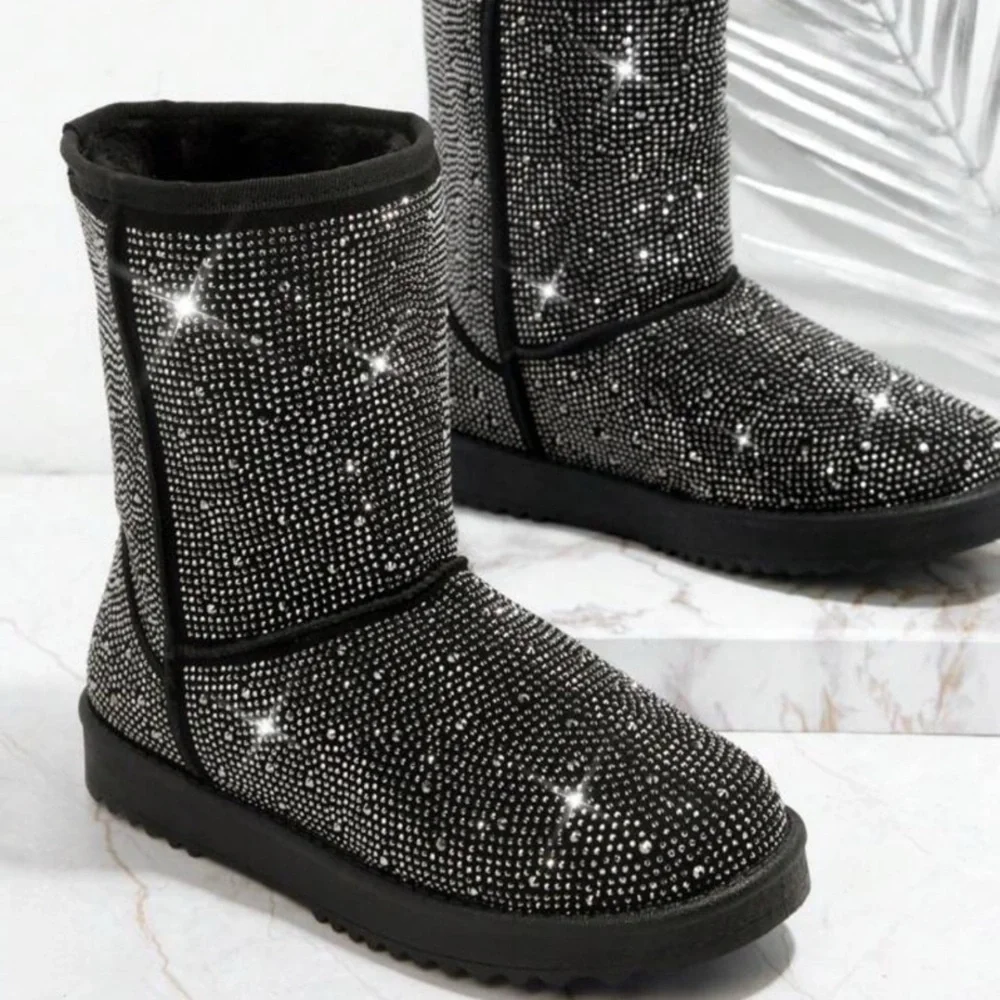 Kids Black Rhinestone Cozy boots